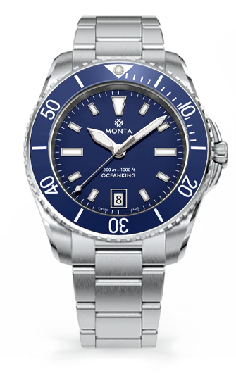 Monta Oceanking, 60-Minute Bezel, with Date, Blue Dial, Aluminum Bezel