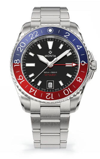 Monta Skyquest, Black Dial, Blue/Red Aluminum Bezel